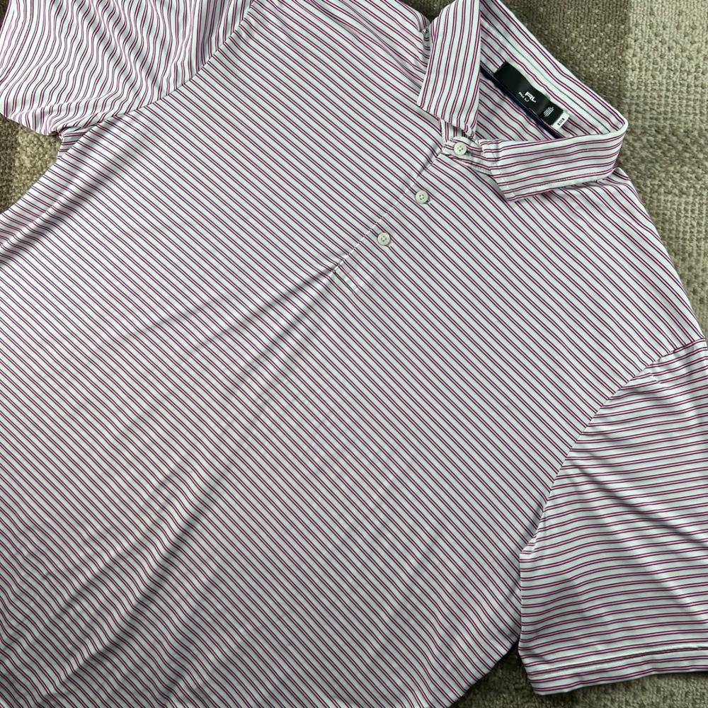 RLX Ralph Lauren Mens XXL Pink Navy Striped Performance Golf Polo Shirt AFL61W